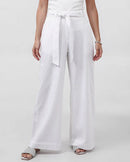 Calça Feminina Pantalona de Viscolinho com Faixa Branca